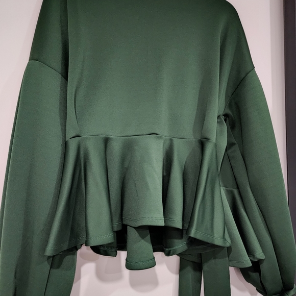 Lantern Sleeve Wrap Belted Peplum Blouse - Picture 6 of 6